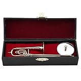 Nutriess Miniatur -Posaunen -Replikgold -Plattier -Instrumentenmodell Musikalische Ornamente mit Stand und Fall für Instrumentenschmuckstücke