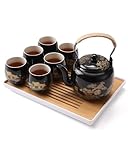 DUJUST Japanisches Teeservice, Schwarzes Porzellan Chinesisches Teeset mit Kanne und Tassen, Schönes Asiatische Teekanne Set für Teeliebhaber (Landschaft in Gold)
