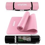 unycos - Gymnastikmatte - Yogamatte Rutschfest【183x60 cm】NBR 10 mm Dicke | Inkl. Tragegurt und E-Book mit Übunge, Sportmatte Ungiftig für Fitness, Pilates & Gym, Home Sport (Hellrosa)