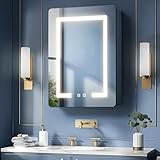 LNZHAO Badezimmer-Spiegelschränke mit LED-Lichtern, Aluminiumlegierung, wandmontierter Badezimmerschrank, LED-Badezimmerspiegel, 3 Farben, Anti-Beschlagschutz, verstellbare Ablagen, Touch-Sensor