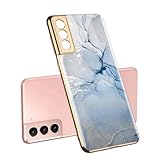 Cabilock Tempered Glass Phone Cover mit Marmor Muster für Plus Schlanke Stoßfeste Kratzfeste Schutzhülle aus Gehärtetem Glas PC und TPU Vollumfassender Rundumschutz Graublau