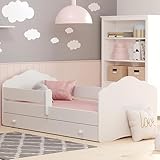 Kinderbett 80x160 cm mit Matratze und Schublade, Lattenrost & abnehmbarer Rausfallschutz Bett für Kinder Bett komplett Set Bed Rausfallschutz Kinderbett Jugendbett Einzelbett Komplettbett in weiß