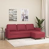 HETFTJN 3-Sitzer-Sofa mit Hocker Weinrot 200 x 77 x 80 cm Kunstleder Modernes Design Robustes Gestell Ecksofa für Wohnzimmer Jugendzimmer Küche Balkon und Büro