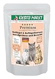Kiebitz Markt Premium Pouchbeutel Geflügel & Geflügelherzen mit Aprikose und Distelöl Katzenfutter Nassfutter 12x95 g