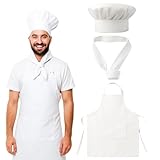 BDBFPAN 3-teiliges Set Weiße Schürze Und Koch Mütze, Koch Schürze, Weiße Kochschürze Für Herren Und Damen, Praktisch Für Küche, Restaurant Und Kochkurse