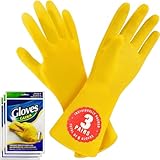 SteadMax 3 Paare Kleine Reinigungshandschuhe, Wiederverwendbare Naturlatex Gummihandschuhe, Wasserdichte Rutschfeste Spülhandschuhe für Küche und Haushalt (XL, 3 Paare)