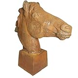 L'Héritier Du Temps Große Pferdefigur Kopf oder Büste eines Pferdes Pilasterkopf oder Säule aus Gusseisen, rostfrei, 20 x 56 x 59 cm