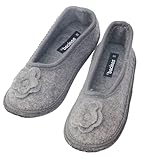 Japanwelt bacinas Hausballerinas Damen Grau - warme Ballerina Filz-Hausschuhe Schurwolle Wollwalk Filzsohle Größe 39