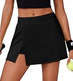 PINSPARK Tennisrock Damen mit Hose Sportrock Golfrock Hohe Taille Tennis Skort mit 2 Taschen und Seitlichem Schlitz Sommerrock Minirock Laufröcke Hosenrock Wandern Laufen Schwarz M