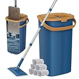 Wischmopp Set mit Eimer,Bodenwischer Set mit 6 Mikrofaser Pads und 138CM Edelstahl Griff,Wischmopp Flachmopp mit Auswringfunktion,Mop Wischer Set,Putzeimer mit Wischmop,Floor Mop alle Arten von Böden