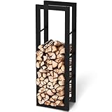 holz4home® Kaminholzregal aus Metall Schwarz I 125x25x40 cm I Brennholzregal inkl. Ofenhandschuh I Feuerholzregal Kaminholzhalter Holzständer Holzhalter Holzlager Feuerholz Brennholz