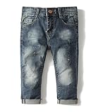 KIDSCOOL SPACE Baby Mädchen Jungen Slim Jeans,D-Ring Gummiband innen Zerrissene Jeanshose,Hellblau,4-5 Jahre