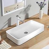 LIFEZEAL Waschbecken Keramik Weiß, Aufsatzwaschbecken Eckig 60 x 35 x 11 cm, Handwaschbecken für Badezimmer & Gäste-WC, Waschschale Aufsatzbecken Modernes Design (1er)