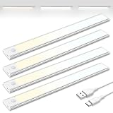 Brendz Unterbauleuchte Küche LED, LED Leiste Küche, 4 x 40cm, USB-C Wiederaufladbar, 2200mAh, 3 Farbtemperaturen, Dimmbar, Magnetisch, Küchenunterbauleuchte, Küchenbeleuchtung, Puyo Silber