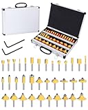 EilxMag 35-teiliges Fräser-Bit-Set, 1/4-Zoll-Schaft mit Aluminium-Aufbewahrungskoffer, Wolframkarbid-Fräser-Bit-Set für professionelle Holzbearbeitung, Heimwerker