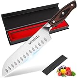MOSFiATA Santoku Messer, Klingenlänge 17,8cm Kochmesser Profi Messer aus hochwertigem Carbon Edelstahl, Sushi Messer Gemüse- und Fleischmesser mit Ergonomischer Griff für Zuhause und Restaurant