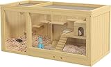 BingoPaw Hamsterkäfig Holz Kleintierkäfig Nagerkäfig Mäusekäfig mit klappbarem Deckel, 80 x 40 x 40 cm Natur