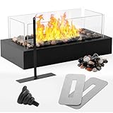 NEU! Tischkamin [3h Brenndauer] | Tischfeuer Set für Indoor und Outdoor | Ethanol Tischkamin mit Einstellbare Flamme und 4-Fach-Sicherheitsglas | Bioethanol Tischkamin | Terrassenfeuer | Balkon Deko