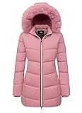 MOERDENG Damen Winter Winddicht Warm Daunenmantel Wasserdicht Dicke Kapuze Mode Puffer Jacke, Pink, Large