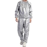 POENVFPO Saunaanzug, Wasserdichter, Winddichter PVC-Fitnessschweiß, mit Elastischem Bund, für Fitnessübungen, Gewichtsverlustformung (Silver)