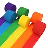 Krepppapier Bunt 6 Rollen 150 m, Krepppapier Regenbogen Kreppband Bunte Krepppapier Rainbow Luftschlangen, Kräuselpapier zur Dekoration, Crepe Papier für Geburtstag Hochzeits Partydekorationen