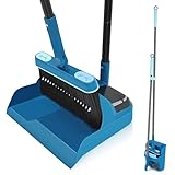 JEHONN Besen und Kehrschaufel Set mit Langem Stiel 138CM, 180 Grad Drehbar Camping Kehrbesen Innen und Schaufel für Vorzelt, Haus, Büro, Lobby, Terrasse (Blau)