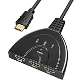 GANA HDMI Switch 3 in 1, HDMI Umschalter 3 Eingänge 1 Ausgang - 4K UHD @30Hz, Full HD 1080p @60Hz, 3D, Manueller Taster, Kompakt & Ohne Externe Stromversorgung