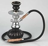 Modern-Shisha Wasserpfeife 'SINAI'schw. 25cm 1 Schlauch, mit Zange, Rauchsäule chrom