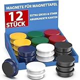 REORDA® Magnete für Magnettafel stark - 12x für Whiteboard, Pinnwand, als Kühlschrank Magnete & Tafelmagnete stark haftend, Magnete rund - Bunt