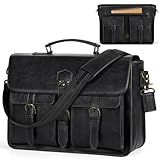 RAINSMORE Aktentasche Herren Laptoptasche 15.6 Zoll Ledertasche Messenger Bag Business Arbeitstasche Wasserdichte Umhängetasche für Geschäft Schule Schwarz