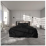 Dreamers Den Bettwäsche 135x200 cm, Bettbezug, Perkal aus ägyptischer 100% Baumwolle, für Allergiker geeignet, weich, Bordürenstickerei, mit Kissenbezug 80 x 80 cm, Schwarz