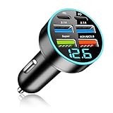 66W Auto Ladegerät, Zigarettenanzünder USB mit 6 Anschlüssen [2PD+2USBA 3.1A+1Super+1SCP/QC3.0] Schnellladung 12V-24V, Adapter Steckdose mit LED Voltmeter für Android/I-Phone/Samsung/Tablet/Smartphone