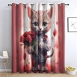 YZQGLHP Gardinen Rote Rose Vorhänge KäTzchen Verdunklungsvorhänge Schiebe Schallschutz Vorhang mit Ösen für Schlafzimmer Wohnzimmer H245 x B140 cm 2 teiliges Set
