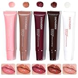 Lip Jam Hydrating Lip Gloss | Glitzernd Glänzend Aufpolsternder Lipgloss | Hochglänzender, Glasartiger, Nudefarbener, Glänzender, Geleeartiger Flüssiglippenstift (5-Farben-Set)