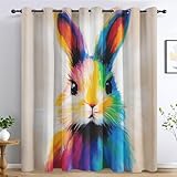 DSRDRFG Blickdichte Vorhänge Bunte Kaninchen 132x240cm(BxH) Niedlicher Cartoon Tiere Kaninchen Kinder Gardinen mit Ösen, Verdunklungsvorhänge für Jungen Mädchen Schlafzimmer, 2er Set