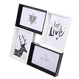ULTECHNOVO Kombinierter 4 Öffnungen Fotorahmen 6 Zoll aus Sicherem Material Schwarz Weiß Wand und Tischrahmen für Wohndeko und Erinnerungsbilder