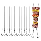 Grillspieße – 12 Stück (38 cm) Schaschlikspieße, Kabob-Spieße, flach, Metall-Grillspieße, lang, Edelstahl, Shish Kabob-Sticks breit, wiederverwendbar, Grillspieß-Set für Fleisch, Garnelen, Huhn