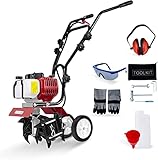 BU-KO 52CC Gartenfräse Benzin 3 PS 2-Takt-Rasenboden bodenhacke Grubber Motorhacke Benzin Leichter kompakter, bodenfräse leistungsstarker Griff mit sicherem Griff 1 Jahre Garantie