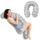 BabyGusto | Stillkissen & Seitenschläferkissen | Schwangerschaftskissen | 100% Baumwollbezug | waschbar (40°C) | 170 cm Länge | dezentes Sternenmotiv | Komfort für Mutter und Kind