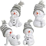 matches21 HOME & HOBBY Lustige Schneemann Deko Figuren für Weihnachten im 4er Set - Kleine 11cm Weihnachtsfiguren als innen Weihnachtsdeko - Süße Schneemänner als Wohnzimmer Weihnachtsdekoration