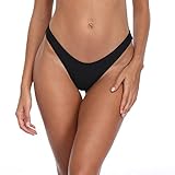 RELLECIGA Damen Bademode Bikinihose Unterteil High Cut Thong Bottom Schwarz M