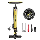 WEIDMAX Hochdruck-Standpumpe, Ergonomische Fahrradpumpe mit Manometer, Luftpumpe Fahrrad alle Ventile, Fahrrad-Reifenpumpe, Tragbare Fahrradpumpe für Presta & Schrader Ventil,160 psi, Gelb