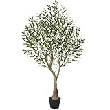 VeriNatural Olivenbaum Künstlich Kunstpflanze 150cm Fake Plant Kunststoffpflanzen Künstlicher Pflanzen – 1012 Blätter & 48 Oliven UV-beständig Stabiler Topf – Deko für Wohnzimmer Balkon Büro