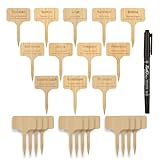 Worown 24 Stück T-förmiges Bambus Pflanzenschilder-Wetterfest, Inklusive Eins Stift zum Schreiben,12 Zufälliges Schreiben Pflanzenschilder zum Beschriften, und 12 Typen Kräuter Holz Stecketiketten
