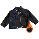 jieGorge Weicher Ledermantel für Mädchen und Jungen, kurze Motorradjacke, Kleidung, Outwear, Herbst, Winter, warm, mit Stehkragen, Reißverschluss, kleiner Schaukelmantel, BK2, 5-6 Years