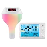 Yabound Pool thermometer Funk mit Farbwechsel Licht, IPX8 Wasserdicht Schwimmend Thermometer mit Indoor Temperatur Monitor, Solar-Poolthermometer für Aquarium Badewannen Teich (B)