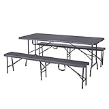 HATTORO Bierzeltgarnitur Gartenmöbel Set Klapptisch Klappbank Campingtisch Campingbänke Buffettisch Sitzbank klappbar tragbar Grau