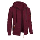 Generisch Winterjacke Herren Freizeitjacke mit Kapuze Reißverschluss Lange Ärmel Fronttaschen und Armtasche Männer Einfarbiger Übergangsjacke mit Taschen für Alltag, Reisen und Outdoor