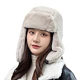 Fliegermütze Damen Winterhut Warm Wintermütze Plüsch Kunstfellmütze Winddicht Skimütze mit Ohrenklappen Trapper Hat Weich Russlandmütze Dick Pilotenmütze Fahhrad Russisch Hut Outdoor Bomber Hut