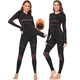 SIMIYA Thermounterwäsche Damen Skiunterwäsche Funktionsunterwäsche Warm Atmungsaktiv Ski Unterwäsche Damen Set Thermo Unterwäsche Damen Sportunterwäsche in Winter Herbst(Schwarz+Rosa,M)